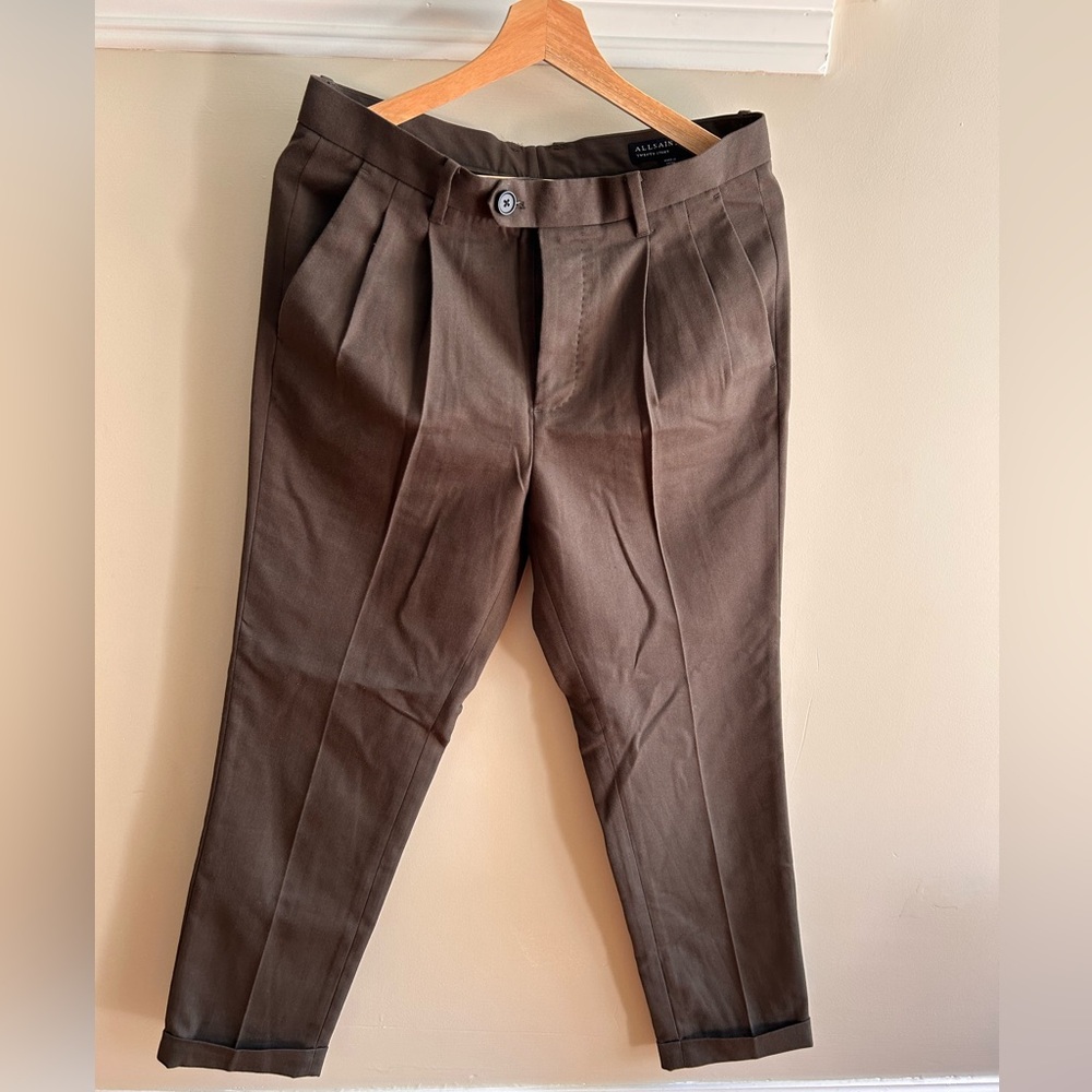 All Saints Dark Brown Pleated Men’s Tallis Trousers